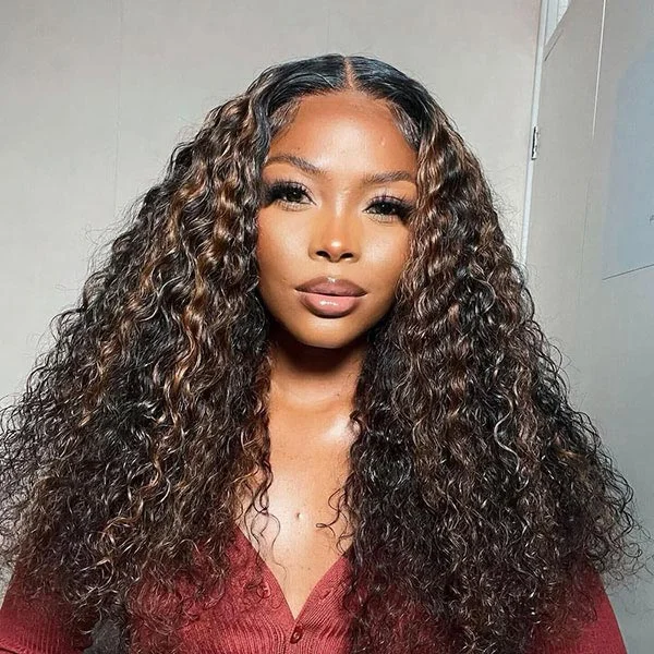 Colored wig with a curly texture for a bold and stylish choice Junoda Highlight Water Wave Human Hair Wigs P1B/30 Mix Color Black Brown Lace Front Wig Colored wig with a curly texture for a bold and stylish choice Junoda Highlight Water Wave Human Hair Wigs P1B/30 Mix Color Black Brown Lace Front Wig