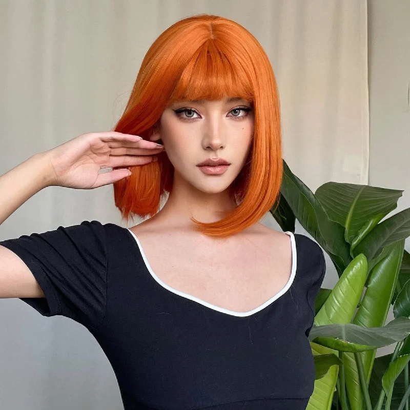 Synthetic straight wig with heat - resistant fiber 15 Inches Bob Synthetic Wig - Kitsu Synthetic straight wig with heat - resistant fiber 15 Inches Bob Synthetic Wig - Kitsu