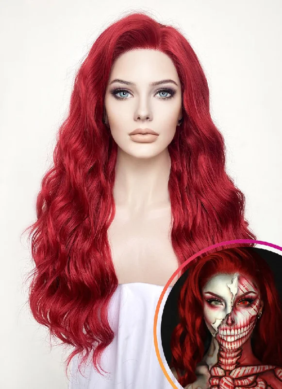 Wavy Wigs for Round - Shaped Faces​ Wavy Red Lace Front Synthetic Wig LF355
