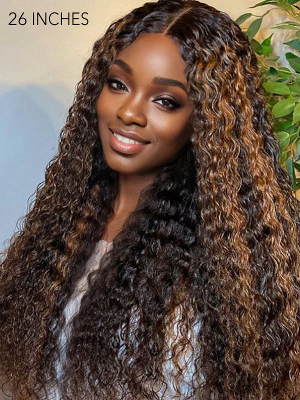 Colored wig with a wispy fringe for a soft and feminine look Wavymy 9x6 T-Part Lace Blonde Highlight Water Wave Pre-Cut Lace Wear Go Glueless Wigs 180% Density Colored wig with a wispy fringe for a soft and feminine look Wavymy 9x6 T-Part Lace Blonde Highlight Water Wave Pre-Cut Lace Wear Go Glueless Wigs 180% Density