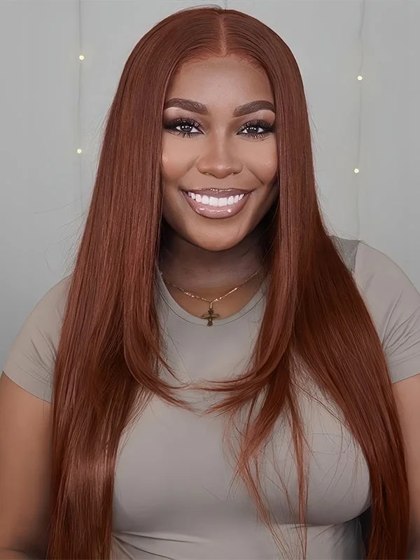 Colored wig with a curly texture for a bold and stylish choice Wavymy Layer Cut Reddish Brown 13x4 Lace Frontal Straight Transparent Lace Wigs Real Ear To Ear Lace Pre Plucked Human Hair Wigs 180% Density Colored wig with a curly texture for a bold and stylish choice Wavymy Layer Cut Reddish Brown 13x4 Lace Frontal Straight Transparent Lace Wigs Real Ear To Ear Lace Pre Plucked Human Hair Wigs 180% Density