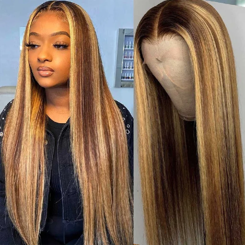 Straight wig for a beach - ready hairstyle ULit Brazilian Straight Highlight 13x4 Lace Front Wig Honey Blonde Piano Color Wigs Straight wig for a beach - ready hairstyle ULit Brazilian Straight Highlight 13x4 Lace Front Wig Honey Blonde Piano Color Wigs