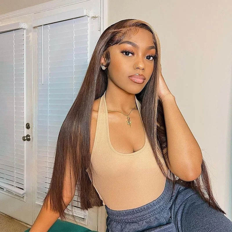 Straight wig that resists tangling for easy maintenance Sterly Hair Honey Blonde & Brown Skunk Stripe Highlight Wigs Straight Lace Front Wig Straight wig that resists tangling for easy maintenance Sterly Hair Honey Blonde & Brown Skunk Stripe Highlight Wigs Straight Lace Front Wig