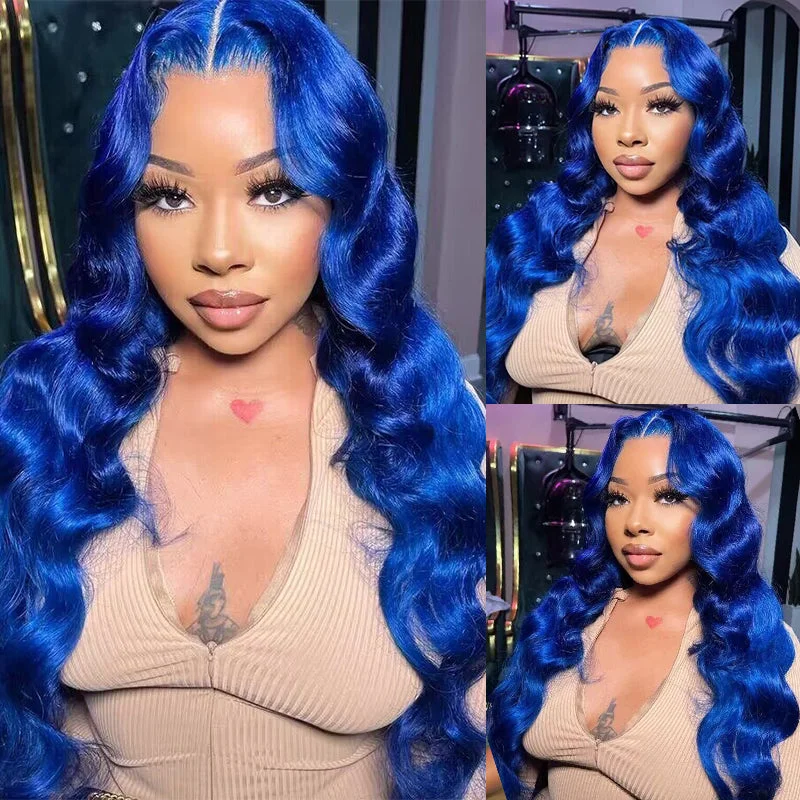 Ponytail straight wig for a sporty and convenient option Sterly Royal Blue Lace Front Wig Long Human Hair Pre Colored Blue Wigs Ponytail straight wig for a sporty and convenient option Sterly Royal Blue Lace Front Wig Long Human Hair Pre Colored Blue Wigs