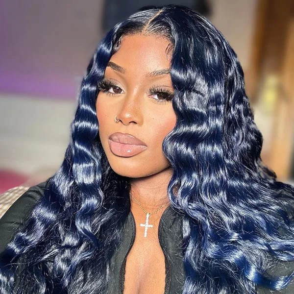 Colored wig with a curly texture for a bold and stylish choice Junoda Dark Silver Blue Colored Human Hair Wigs Loose Deep Body Wave Lace Front Wig Colored wig with a curly texture for a bold and stylish choice Junoda Dark Silver Blue Colored Human Hair Wigs Loose Deep Body Wave Lace Front Wig
