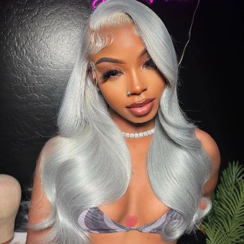 Wavy Wigs for Date Nights​ Lillian | Preplucked Silver/Grey Human Hair Lace Front Wig