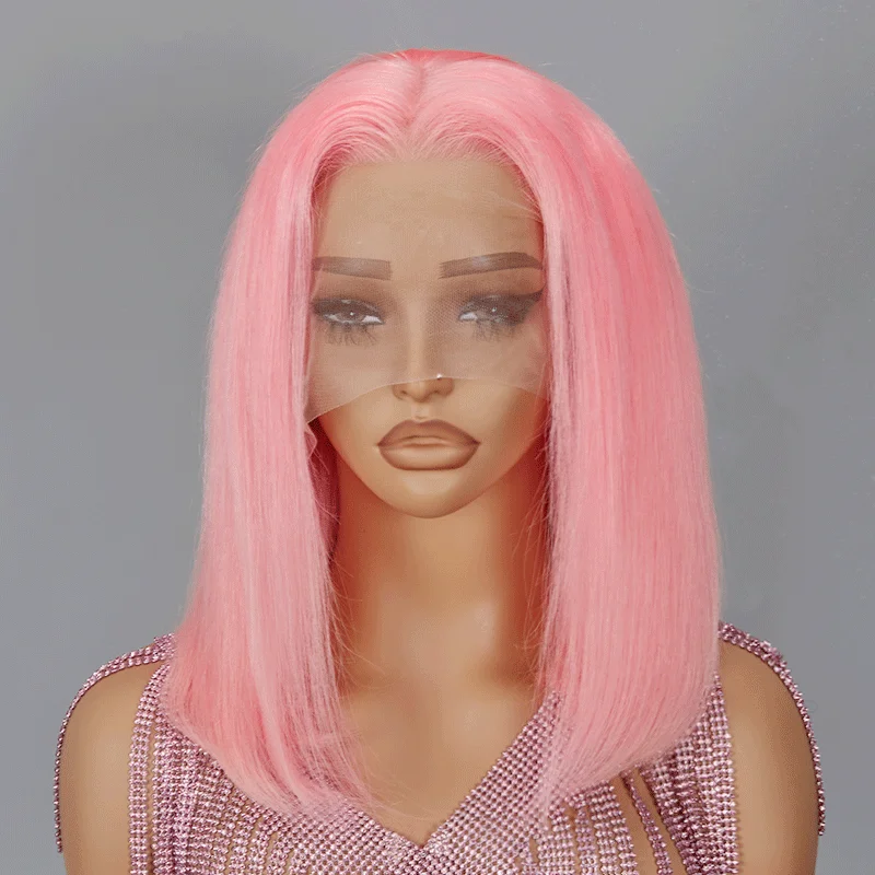 Straight wig for a formal business - appropriate look 13x4 Bob Wig Pink Color Lace Frontal Human Hair Straight wig for a formal business - appropriate look 13x4 Bob Wig Pink Color Lace Frontal Human Hair