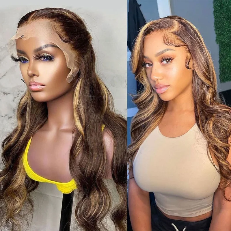 Wavy Wigs without Bangs for a Classic Look​ CLEARANCE Trinity | Highlight Blonde Preplucked Virgin Human Hair Lace Wig Body Wave