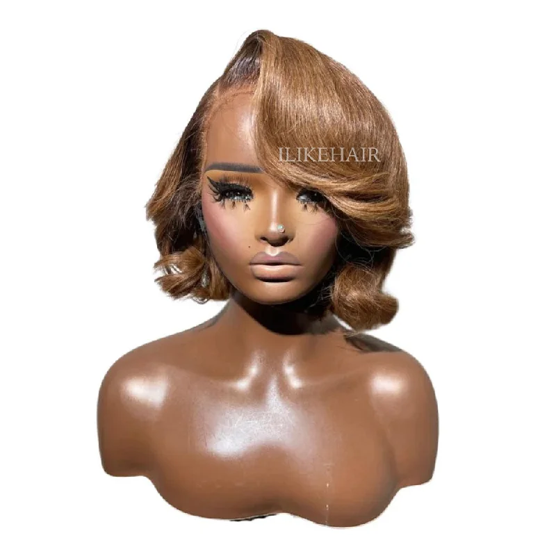 Colored wig with a red - orange hue for a warm and energetic look Honey Blonde With Brown Roots Layered Bob 13x4 Lace Front Wig Colored wig with a red - orange hue for a warm and energetic look Honey Blonde With Brown Roots Layered Bob 13x4 Lace Front Wig