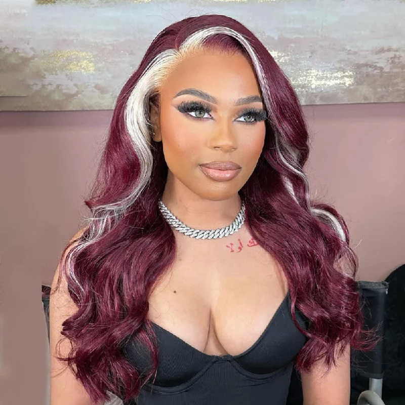 Straight wig for chemotherapy patients with sensitive scalps Sterly Hair Straight 13×4 Lace Front Burbundy & Blonde Skunk Stripe Body Wave Wig Straight wig for chemotherapy patients with sensitive scalps Sterly Hair Straight 13×4 Lace Front Burbundy & Blonde Skunk Stripe Body Wave Wig
