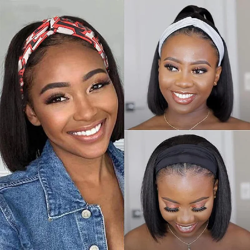 Ponytail straight wig for a sporty and convenient option Headband Bob Wig Human Hair Straight Short Bob Wigs For Black Women Sterly Hair