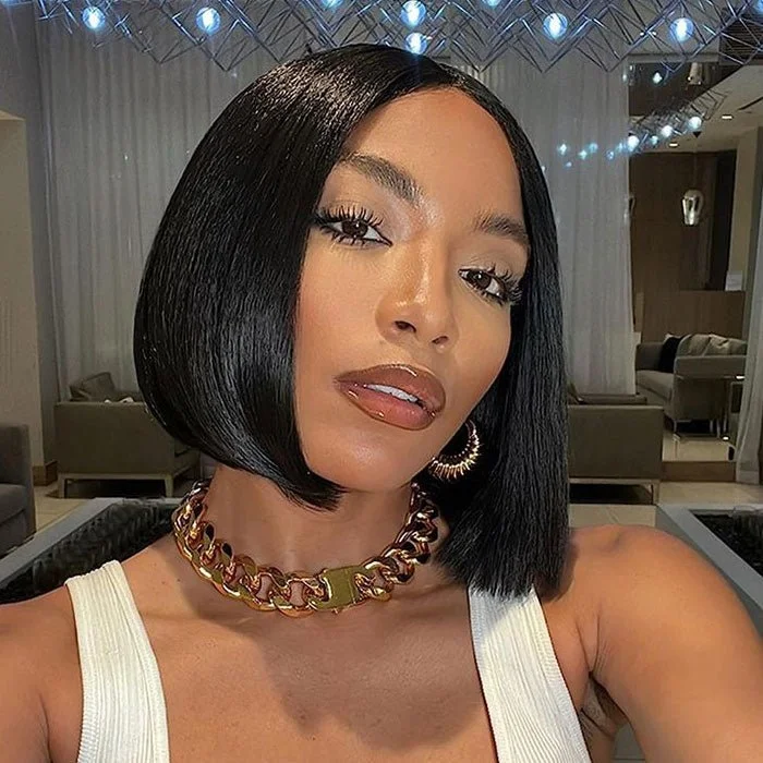 Straight wig with a high - shine finish for a glamorous effect 13x1 Lace T Part Short Straight Bob Remy Wig Brazilian Hair Straight wig with a high - shine finish for a glamorous effect 13x1 Lace T Part Short Straight Bob Remy Wig Brazilian Hair