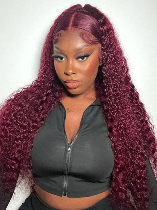 Colored wig with a wavy texture for a beachy and fun look 99J Dark Red Hair Jerry Curly Burgundy Wig 13x4 13x6 360 Transparent Lace Human Hair Wigs Colored wig with a wavy texture for a beachy and fun look 99J Dark Red Hair Jerry Curly Burgundy Wig 13x4 13x6 360 Transparent Lace Human Hair Wigs