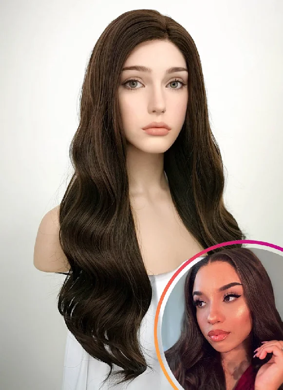 Wavy Wigs for Beach Vacations​ Brunette Wavy Lace Front Synthetic Wig LF117