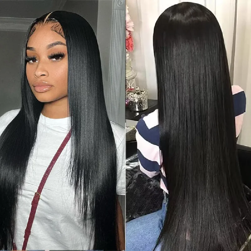 Human hair straight wig for a natural look #1 Jet Black Hair Wig Sterly Straight Hair Lace Front Wigs Human Hair