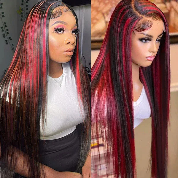 Colored wig with a purple - violet shade for a regal and elegant look Junoda Highlight Red Straight Human Hair Wigs Balayage Piano Color Lace Wig Colored wig with a purple - violet shade for a regal and elegant look Junoda Highlight Red Straight Human Hair Wigs Balayage Piano Color Lace Wig