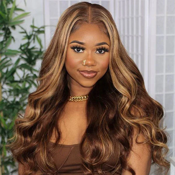 Colored wig with a blue - green ombre effect for a unique and trendy appearance Junoda Highlight Brown 6x4.5 Pre Cut Lace Wig Mix Color Body Wave Wear & Go Glueless Wig Colored wig with a blue - green ombre effect for a unique and trendy appearance Junoda Highlight Brown 6x4.5 Pre Cut Lace Wig Mix Color Body Wave Wear & Go Glueless Wig