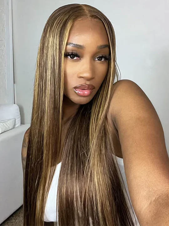 Colored wig with a 150 - density for a full and thick appearance [Influencer] Wear & Go 24inch 5x5 HD Lace Wig P4/27 Highlight Wig 250% Density