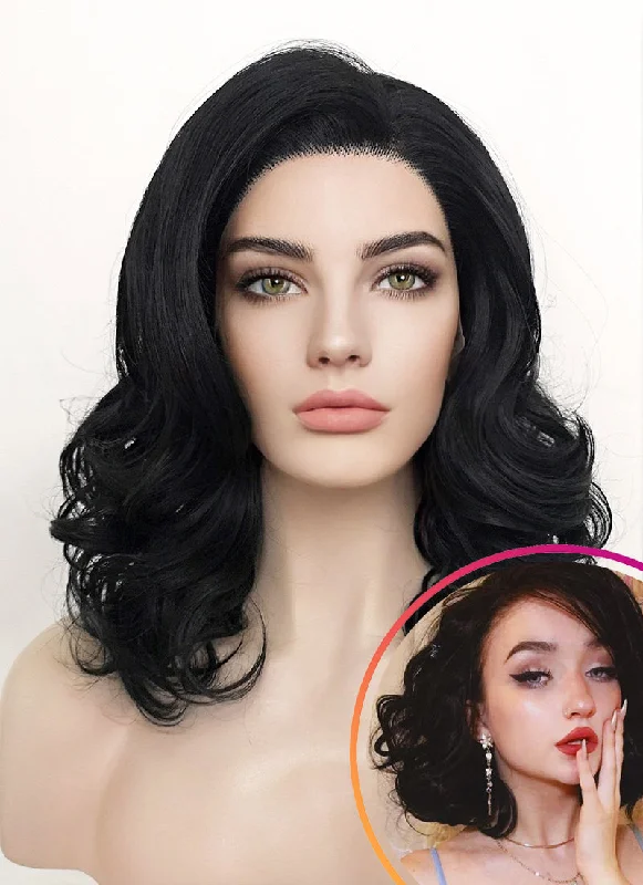 Wavy Wigs for Rectangle - Shaped Figures​ Jet Black Wavy Lace Front Synthetic Wig LF257