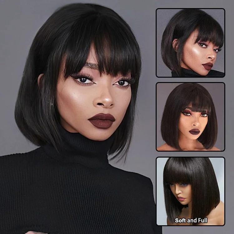 Thinning straight wig for a more natural and lightweight feel Straight Fringe Bob Wig With Bangs Brazilian Short Bob Human Hair Wigs For Women Machine Made Wig With Bangs Remy Hair Full Wig Natural Color Thinning straight wig for a more natural and lightweight feel Straight Fringe Bob Wig With Bangs Brazilian Short Bob Human Hair Wigs For Women Machine Made Wig With Bangs Remy Hair Full Wig Natural Color