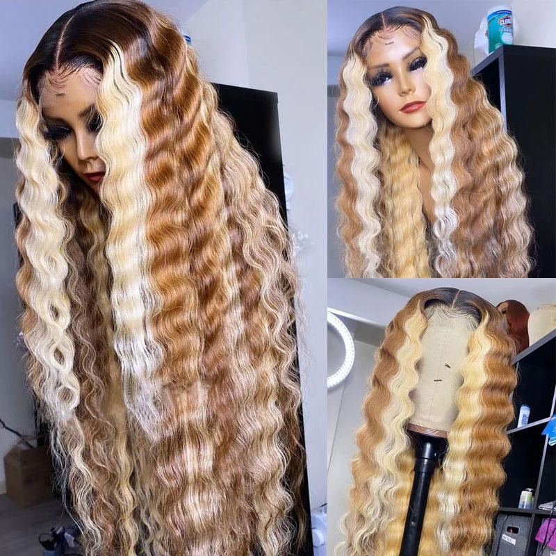 Colored wig with a wispy fringe for a soft and feminine look Ombre Blonde Streaks Highlight Wigs 100% Human Hair Colored wig with a wispy fringe for a soft and feminine look Ombre Blonde Streaks Highlight Wigs 100% Human Hair