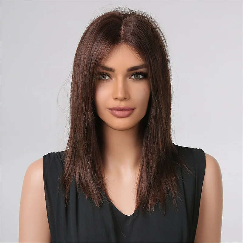 Thick straight wig for a full - bodied look 100% Remy Human Brown Natrural Lace Part Wig-Mercedes Thick straight wig for a full - bodied look 100% Remy Human Brown Natrural Lace Part Wig-Mercedes