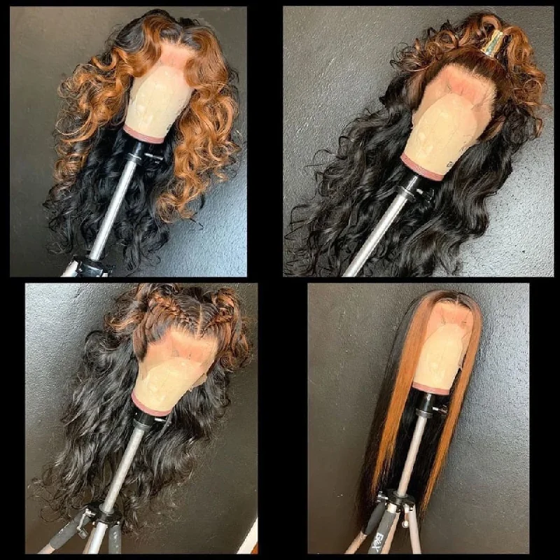  Hightlight Body Wave Precolored Human Hair Lace Front Wig