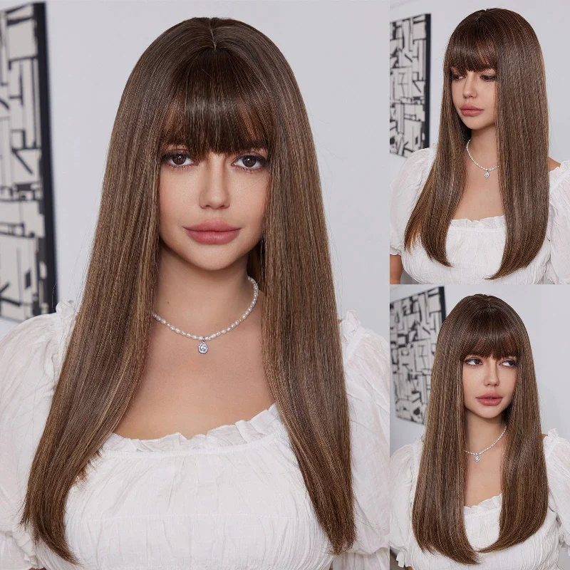 Straight wig for a hair - loss solution with a stylish alternative 25 Inches Long Hair With Bangs Synthetic Wig - Mavis Straight wig for a hair - loss solution with a stylish alternative 25 Inches Long Hair With Bangs Synthetic Wig - Mavis