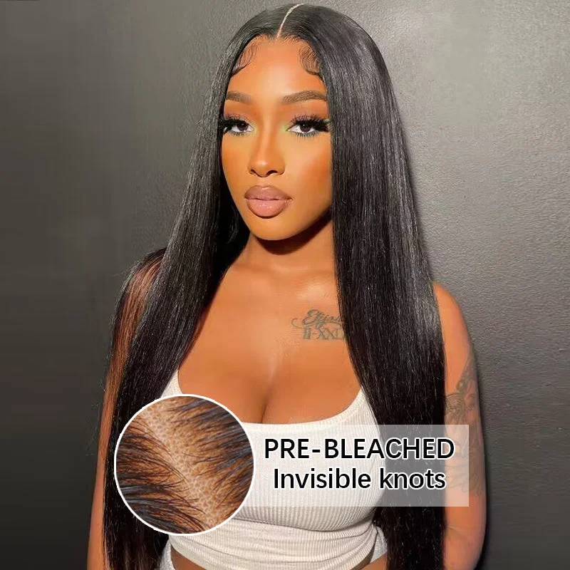 Straight wig for African - American women with suitable texture Straight Hair Pre-cut Lace Wear Go Glueless Wig pre-bleached Knots Human Hair Wig(7×5 Lace 26"=$219)