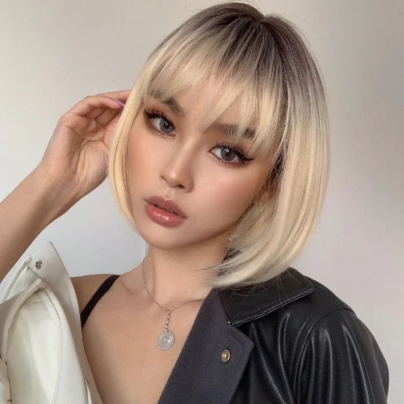 Straight wig that resists tangling for easy maintenance Short Straight Pure Blonde Wig For Women