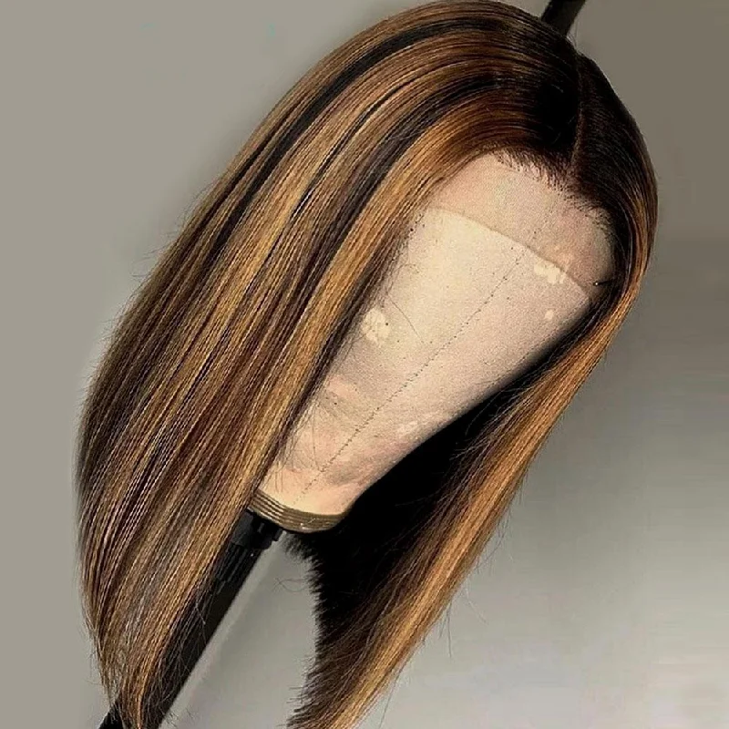 Colored wig with a straight texture for a sleek and minimalist look Ombre Brown Highlights Bob Wigs 100% Human Hair Colored wig with a straight texture for a sleek and minimalist look Ombre Brown Highlights Bob Wigs 100% Human Hair