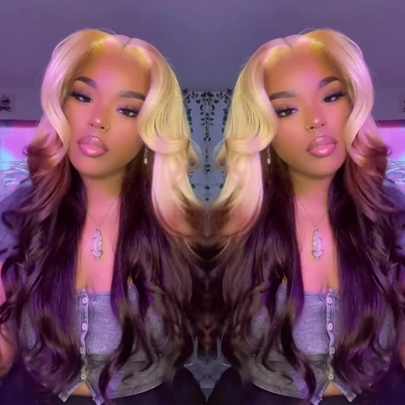 Straight wig for a photo - shoot with a specific theme Sterly 250% Density Blonde Ombre Dark Brown 13x6 Straight Lace Front Human Hair Wigs