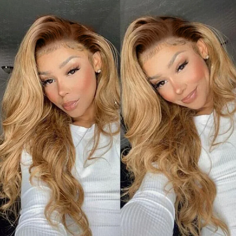 Straight wig for brides to match their wedding looks Sterly Ombre T4/27 Lace Wigs Affordable Body Wave / Straight Human Hair Wigs