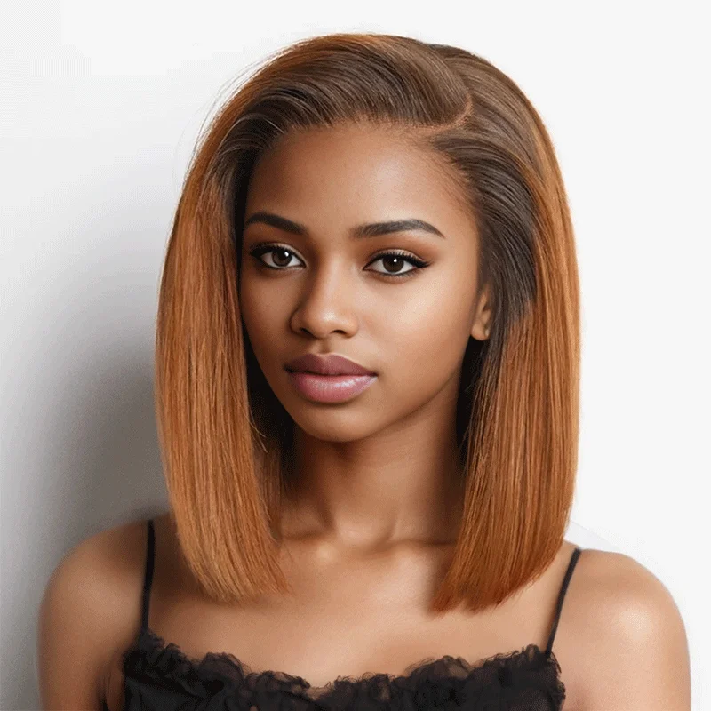 Thick straight wig for a full - bodied look 9x6 Glueless Ombre Ginger Blunt Cut Short Bob Straight Wig Thick straight wig for a full - bodied look 9x6 Glueless Ombre Ginger Blunt Cut Short Bob Straight Wig