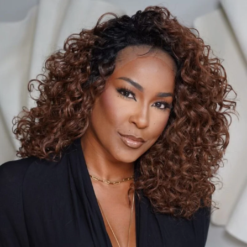 Colored wig with a red - orange hue for a warm and energetic look Ombre Honey Brown With Dark Roots Curly 13x4 Lace Front Wig Colored wig with a red - orange hue for a warm and energetic look Ombre Honey Brown With Dark Roots Curly 13x4 Lace Front Wig