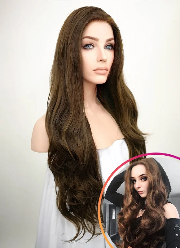Wavy Wigs for Cycling​ Brunette Wavy Lace Front Synthetic Wig LF321