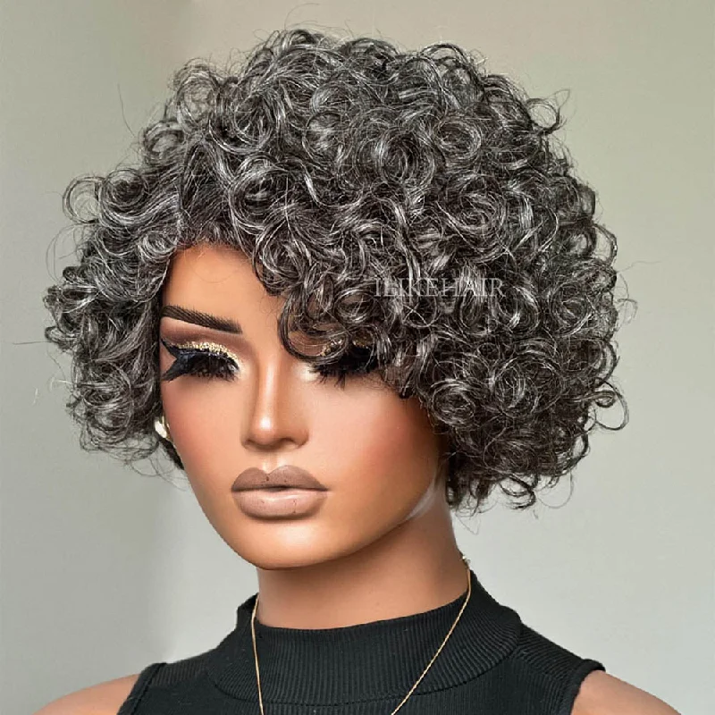 Colored wig with a purple - violet shade for a regal and elegant look Glueless Salt & Pepper Rose Curly Bob Human Hair Wig Colored wig with a purple - violet shade for a regal and elegant look Glueless Salt & Pepper Rose Curly Bob Human Hair Wig