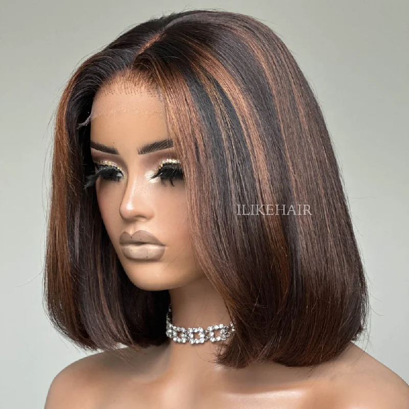 Colored wig with a straight texture for a sleek and minimalist look P1B/30 Highlight Straight Blunt Cut Bob 5x5 Lace Closure Wig Colored wig with a straight texture for a sleek and minimalist look P1B/30 Highlight Straight Blunt Cut Bob 5x5 Lace Closure Wig