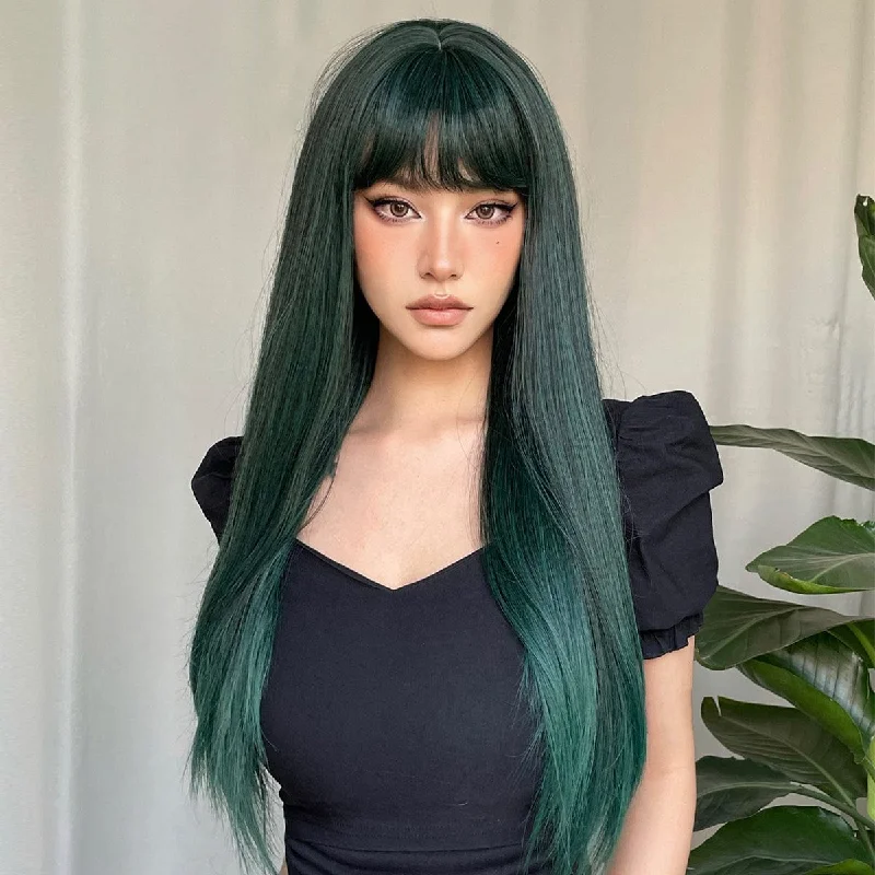 Straight wig with bangs for a youthful and cute appearance 3 Shades 27 Inches Straight Cut With Bangs Synthetic Wig - Rufina Straight wig with bangs for a youthful and cute appearance 3 Shades 27 Inches Straight Cut With Bangs Synthetic Wig - Rufina