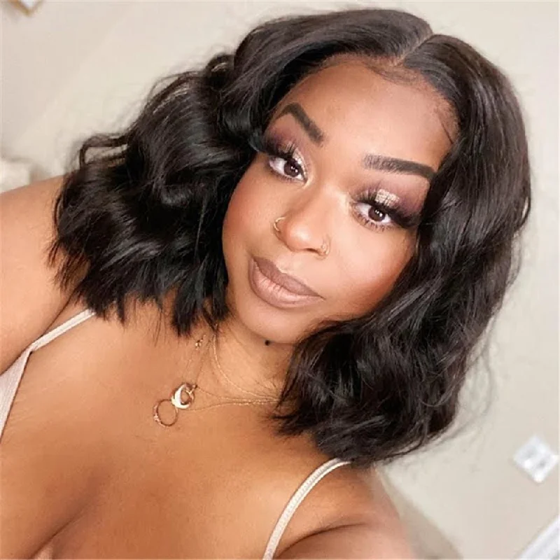 Wavy Wigs for Winter Formal Events​ Adela| Preplucked Virgin Human Hair 360 Bob Lace Wig | Body Wave