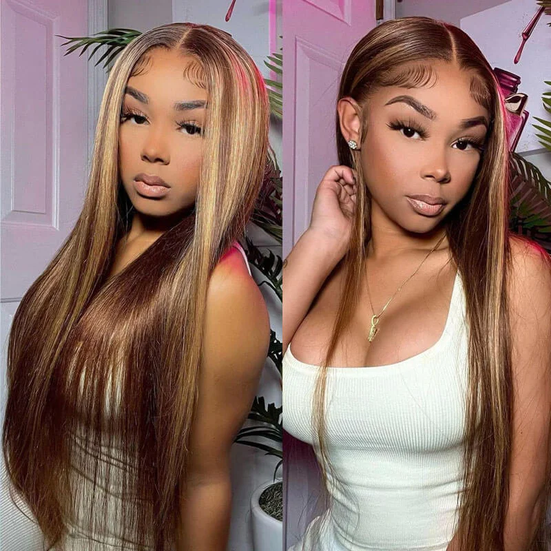 Matte - finish straight wig for a more natural and understated look Highlight P4/27 Straight Lace Wig