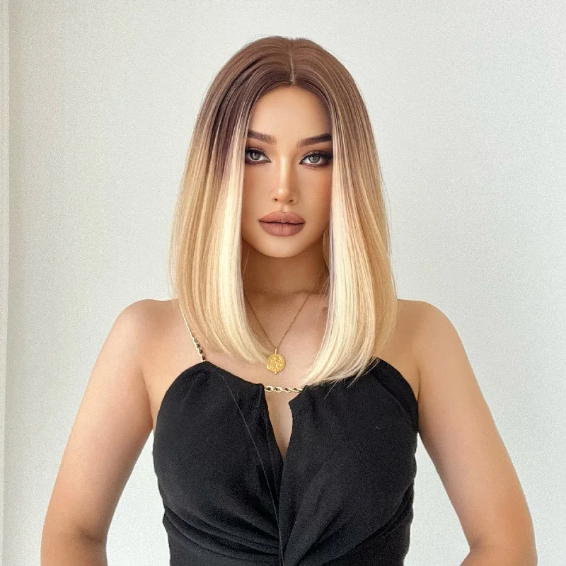 Straight wig with a layered cut for added volume 17 Inches Ombre Bob Cut Synthetic Wig - Surry