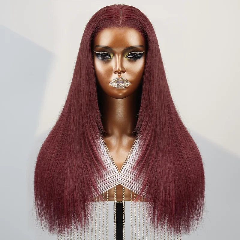 Red straight wig for a bold and eye - catching look 9x6 Glueless Layer 99j Wig Silky Straight Frontal Wig Red straight wig for a bold and eye - catching look 9x6 Glueless Layer 99j Wig Silky Straight Frontal Wig
