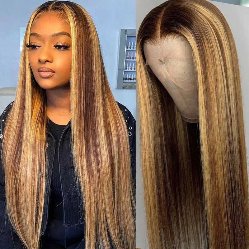 Red straight wig for a bold and eye - catching look Highlight 4/27 4x4 Lace Closure Wig Straight Red straight wig for a bold and eye - catching look Highlight 4/27 4x4 Lace Closure Wig Straight