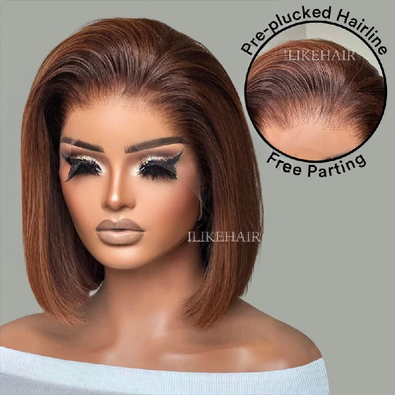 Colored wig with a wispy fringe for a soft and feminine look Ombre Brown Free Parting Silky Straight Bob Lace Frontal Wig Colored wig with a wispy fringe for a soft and feminine look Ombre Brown Free Parting Silky Straight Bob Lace Frontal Wig
