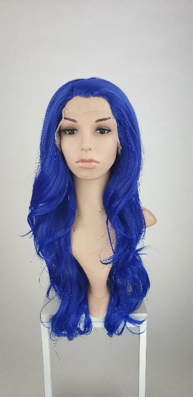 Wavy Wigs in Jet Black Color​ Serenity Crystal Blue Tinsel - Made To Order Only
