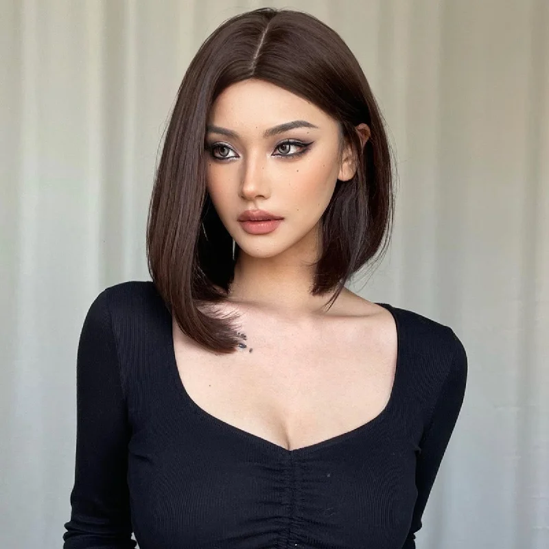 Straight wig for African - American women with suitable texture 13 Inches Short Cute Middle Parting Bob Synthetic Wig - Garfield