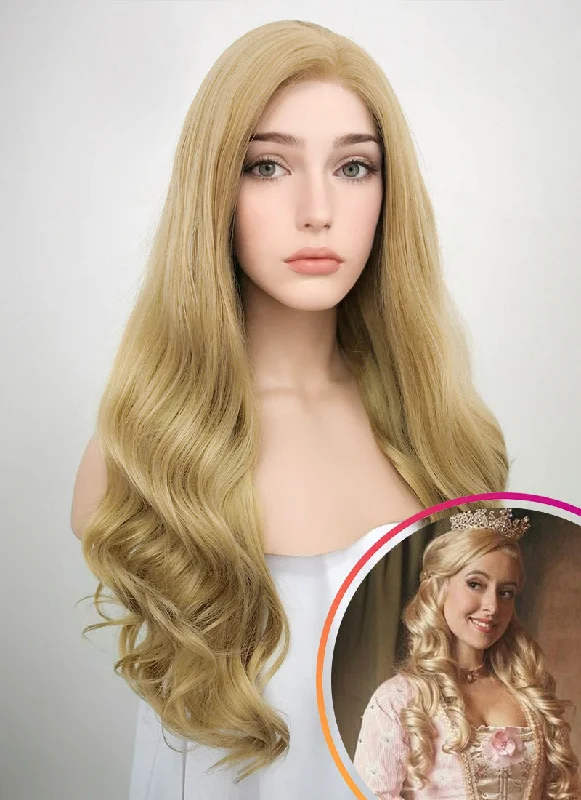 Wavy Wigs with Clip - in Extensions (to Add Length)​ Wavy Golden Blonde Lace Front Synthetic Wig LF119
