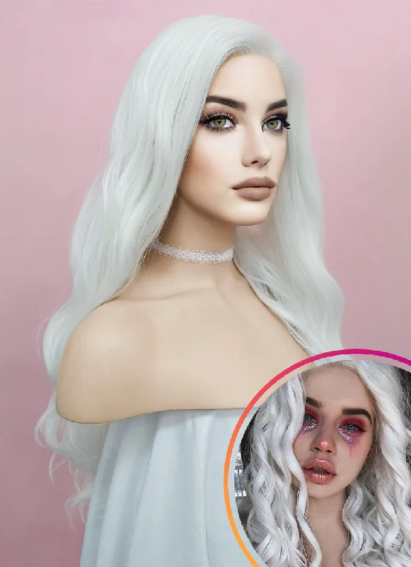 Wavy Wigs in Brunette Lowlights​ Wavy White Lace Front Synthetic Wig LF388