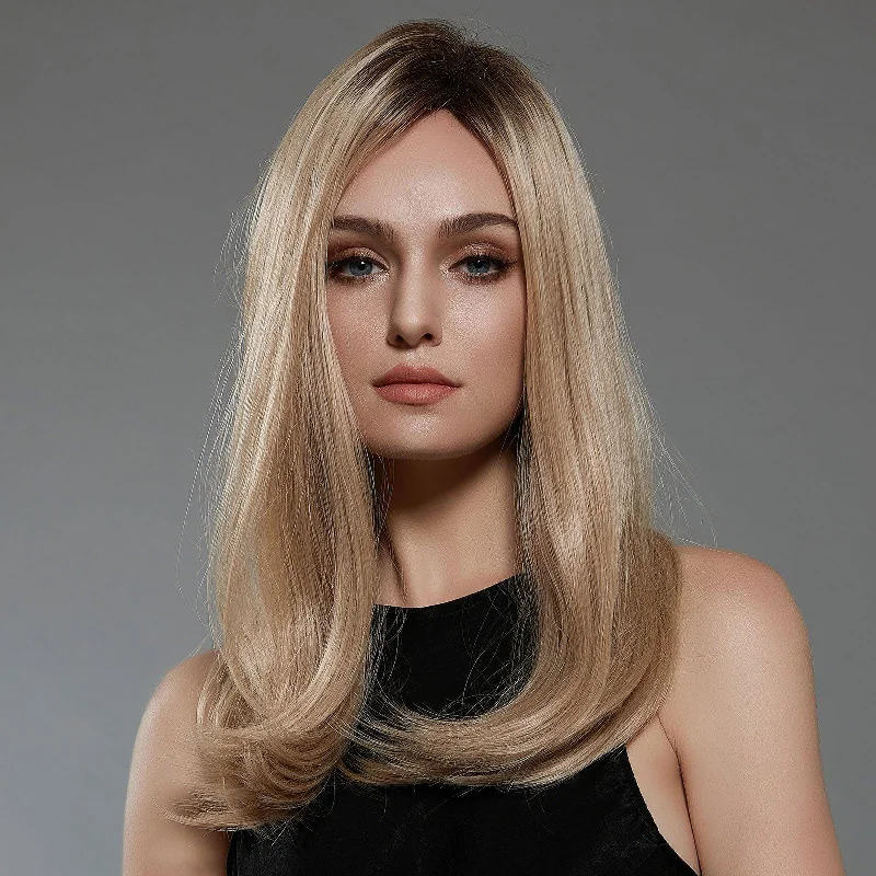 Straight wig with bangs for a youthful and cute appearance Medium Long Lace Front Synthetic Wig - Jordynn Straight wig with bangs for a youthful and cute appearance Medium Long Lace Front Synthetic Wig - Jordynn